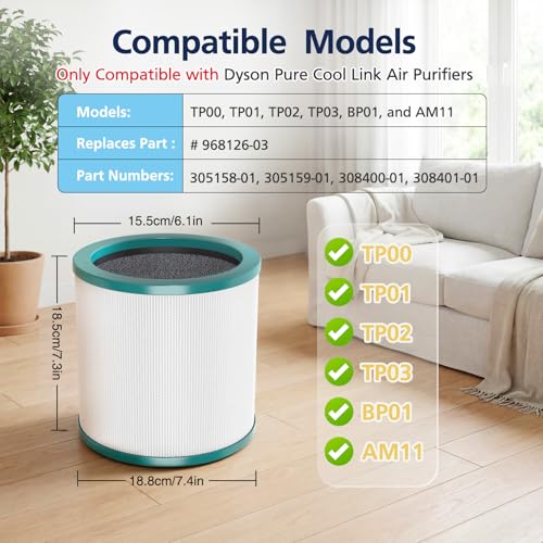 Image of TP01 Filter Replacement HEPA Air Filter Compatible with Dyson Tower Purifier Pure Cool Link TP01, TP02, TP03, AM11, BP01 Models, Replace Part 968126-03 (1 Pack)