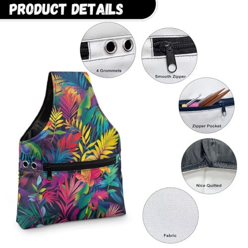 Image of ZUXONGSY Tropical Leaf Yarn Storage Bag for Crocheting Dragonfly Knitting Project Handbag Crochet Organizers and Storage Knitting Accessories