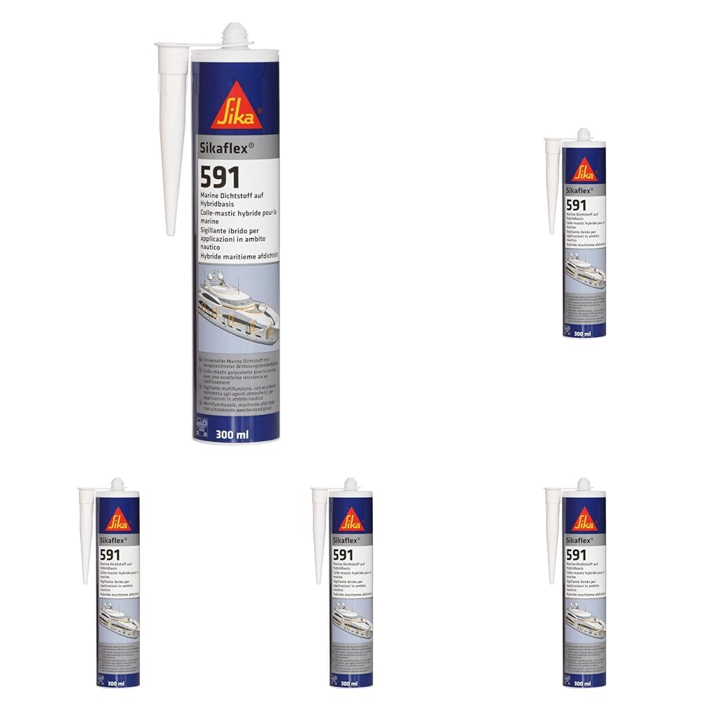 SIKA - Mastic multi-usages pour applications marine - Sikaflex 591, Noir - Intérieur et Extérieur - Joint flexible bateau, pont, coque - Résiste aux intempéries - Sans Solvant - 300ml (Lot de 5)