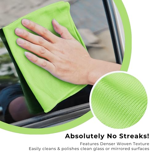 Image of Microfiber Utility Cleaning Towels | 400 GSM Ultra-Soft Cloths for Windows, Glass, Mirror, Car & Kitchen | Streak-Free, Lint-Free | 40 x 40 cm | Aqua Green | Pack of 4