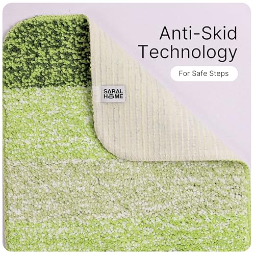 Image of Saral Home Microfiber Striped Anti-Skid Bath Mats,35x50cm Pack of 2(Green)