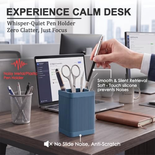 Image of HighHerz Aesthetic Pen Holder For Desk, Modern Silicone Pencil Holder, Stylish Office Desk Decor, Made of 5 mm Thickened Premium Silicone, Office Desk Organizer And Accessories (Dark Blue)