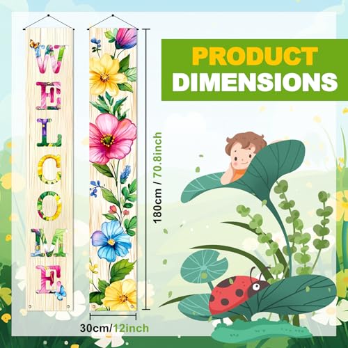 Image of Hometitute 2 Pcs Spring Summer Welcome Floral Porch Banners Butterfly Flower Hanging Flag Porch Sign for Front Door Wall Porch Banners Vintage Spring Decorations Seasonal For Yard Indoor Outdoor Decorations