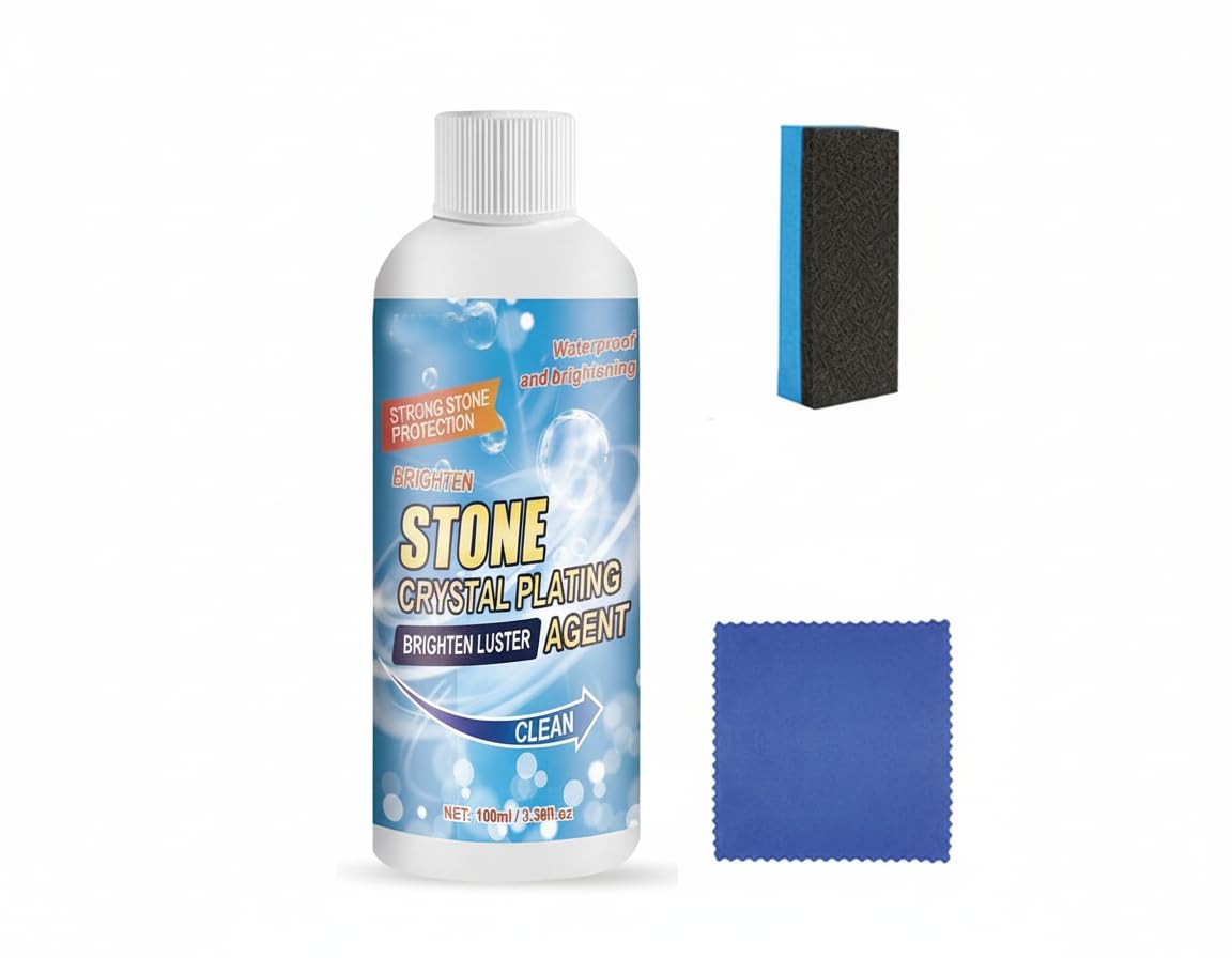 Stone Crystal Plating Agent - Stain Remover and Cleaner for Marble, Quartz, and Granite Surfaces, Nano Crystal-Plating Brightener for Oil and Stain Removal, Water-Resistant Protective Sealer (1PC)