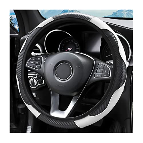 Aukepo 15 Inch Car Steering Wheel Cover, Carbon Fiber Microfiber Leather Elastic Stretch, Anti-Slip Breathable Steering Wheel Protector For Women Men, Car Accessories For Suv, Truck, Van (White) #TOP16