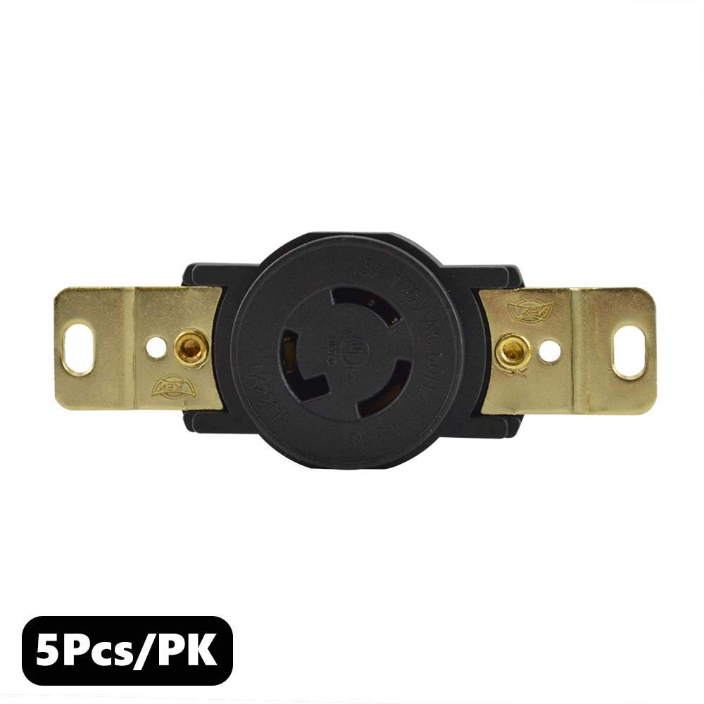 Superior Electric YGP029F Twist Lock Wall Mount Electrical Receptacle, 3P 15A 125V - NEMA L5-15R - Pack of 5