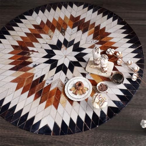 Tapis de luxe en patchwork de cuir de vache rond diamètre 140cm - 3