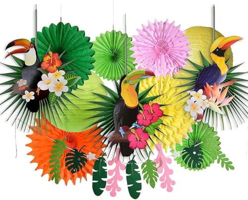 SUNBEAUTY Décorations de fête hawaïenne (oiseau tropical, feuilles vertes, lanternes en papier)...