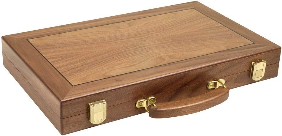 15-inch Wood Backgammon Set - Walnut Burl Board - Inlaid Veneer Field