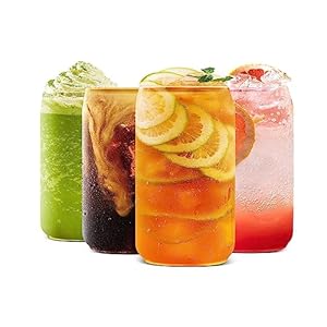 BaveL Large Beer glasses,20 oz Can Shaped Beer Glasses Set of 4,Elegant Shaped Drinking Glasses is Ideal Gift,Tumbler Beer Glasses Great for Any Drink and Any Occasion