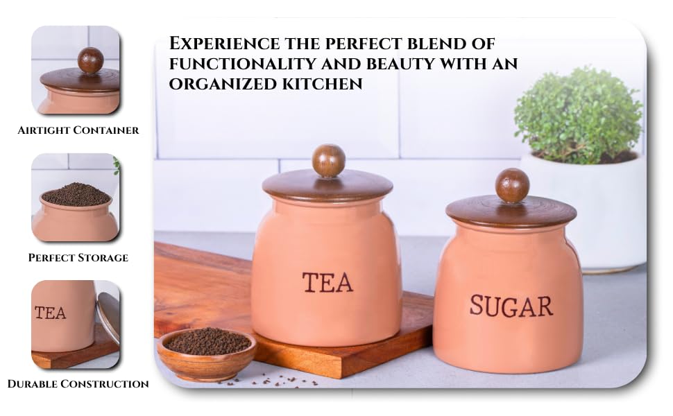 Image of Metallure Home Modern Kitchen Set | Air Tight Containers for Kitchen Storage | Tea Sugar Container Set of 2| Wooden Lid Container | Food-Safe Metal Containers |Jar Container Set for Home(Mocha Mousse)