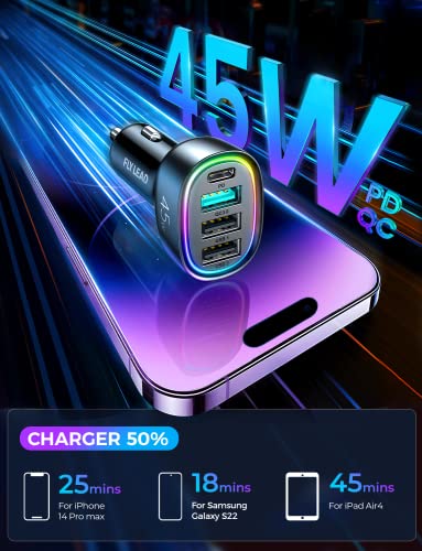 Usb C Car Charger, 45W 4 Ports Super Fast Car Charger Adapter, Pd3.0 & Qc3.0 30W Type C Car Charger Compatible With Iphone 14 Pro Max/Pro/Samsung Galaxy 22/Google Pixel, Cigarette Lighter Usb Charger #TOP2