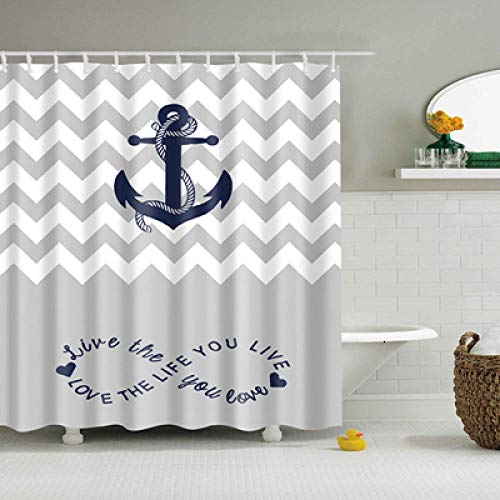 Kjhds Cortinas de Ducha Coloridas Veleros Ancla de Barco Impresión 3D Decoración de baño Lavable Cortinas de ducha-90 * 180 cm