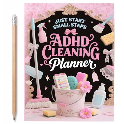 ADHD Cleaning Planner and Organiser with Pencil Undated Spiral Bound Daily Weekly Schedule Checklist Visual Progress Tracker Habit Journal for Home Organisation Large Flexible Notes Space