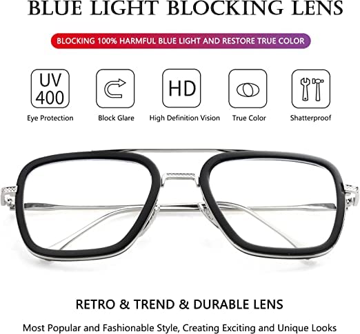 Image of Legend Eyewear Tony Stark Sunglasses Vintage Square Metal Frame for Men Women Vintage Sun Glasses (Blue Light Blocking