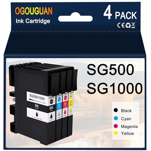 OGOUGUAN SG500 SG1000 Sublimation Ink Cartridge Compatible for Sawgrass Virtuoso SG500 SG1000 Printer(4-Pack, 1 Black, 1 Cyan, 1 Magenta, 1 Yellow)