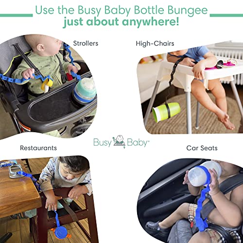 Busy Baby Bottle Bungee - Sippy Cup Strap - Keep Bottles And Sippy Cups Off The Floor - Great For Babies, Toddlers And Kids - Food Grade Silicone - Dishwasher Safe - Blue #TOP2