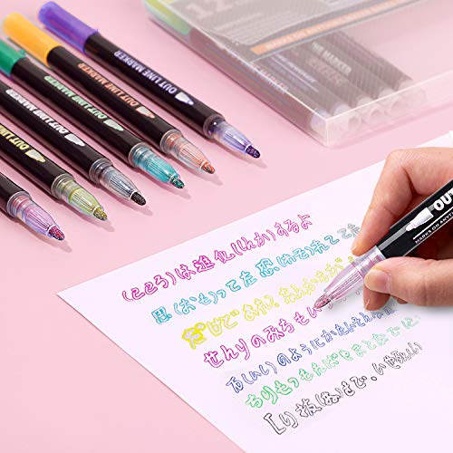 Kingmas 12 Colors Outline Metallic Markers Pens, Super Squiggles Double Line Pen, Magic Glitter Drawing Pens For Greeting Cards, Craft, Posters, Painting, Diy Sketching, Child Color Pen (12) #TOP4