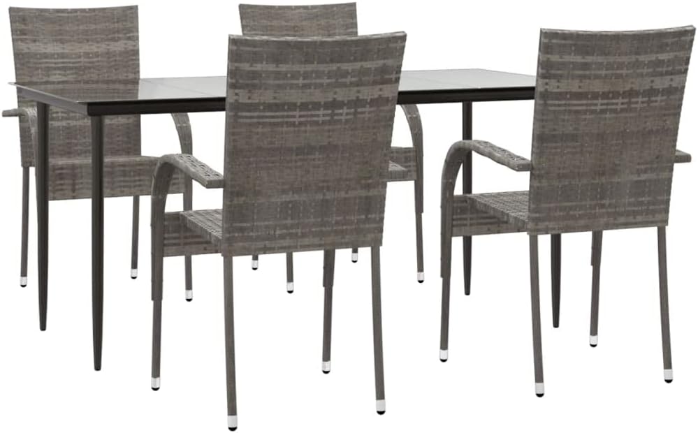 vidaXL Patio Dining Set 5 Piece, Rattan Patio Conversation Set, Wicker Outdoor Dining Table and Chair Set for Garden, Modern Style, Gray Poly Rattan
