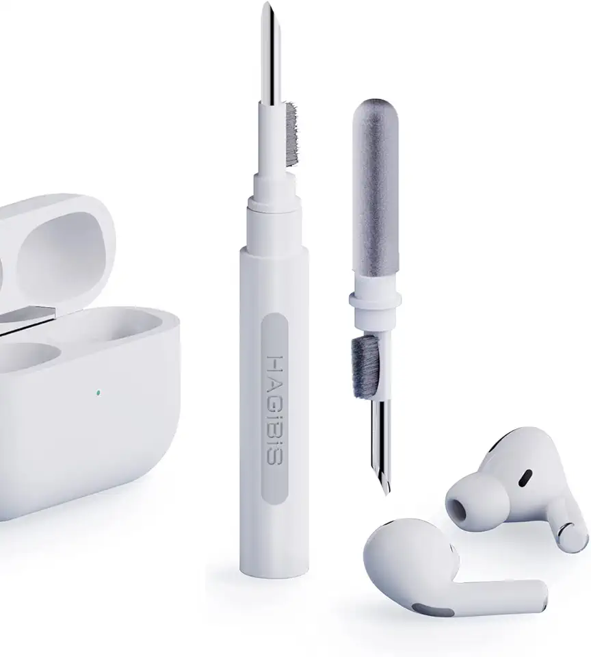 Hagibis Earphone Cleaning Pen, 3-in-1 Earplug Cleaning Kit, Compact, Lightweight and Portable, Earphone Cleaning, Bulutooth Earbuds, In-Ear Headphones Cleaning, Charging Box Cleaning, Multi-functional, Bluetooth Ear Plug Cleaning, Compatible with AirPods / Air Pods Pro/Freebuds and More, White Gray