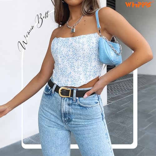 WHIPPY Women's Leather Belt for Jeans Pants Dresses Casual Fashion Waist Belt with Gold Buckle2