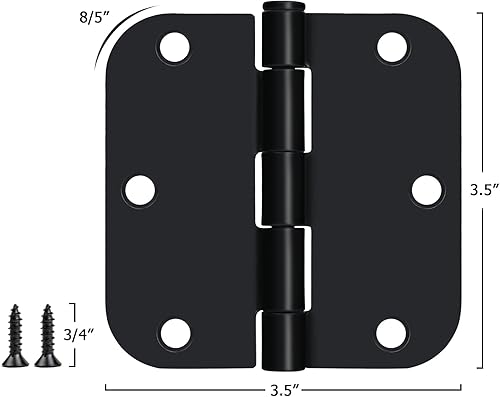 Miniatura 2 de Egofine Bisagras para puerta, paquete de 12, bisagras interiores de 3.5 x 3.5 pulgadas con esquinas de radio de 58 pulgadas, negro mate