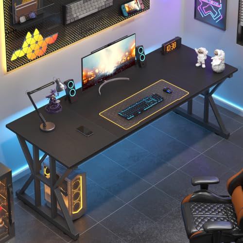 Image of 63 inch Large Computer Desk with Thickened Frame for Home Office, Living Room | Modern Simple Executive Desk, Larger Gaming Desk with X-Shaped ReInchforcement, Black