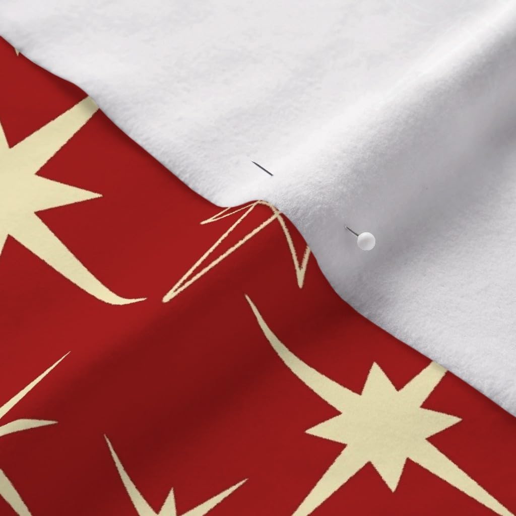 Spoonflower Fabric - Mid Century Atomic Stars Red Star Galaxy Printed on Polartec(R) Fleece Fabric by The Yard - Sewing Blankets Loungewear and No-Sew Projects