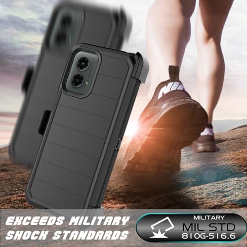 Njjex Rugged Case for Moto G Power 5G 2024, for Motorola G Power 5G 2024 Case with Belt Clip Holster, Built-in Screen Protector Heavy Duty Locking Swivel Holster Kickstand Hard Phone Cover [Black] - Thumbnail 6