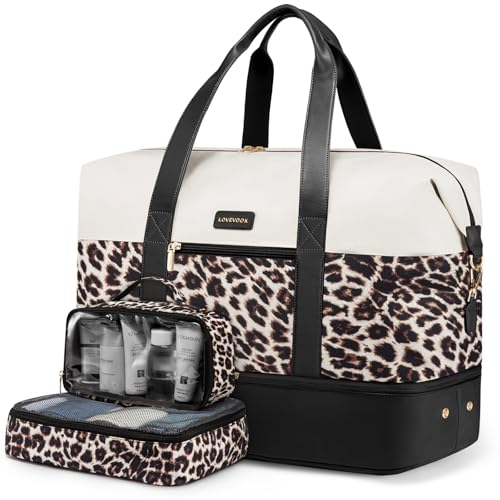 LOVEVOOK Weekender Bag, Large Travel Duffel Bag for Women with 2 Packing Cubes, Carry on Overnight Bag with Shoe Compartment, Mom Hospital Bags for Labor and Delivery