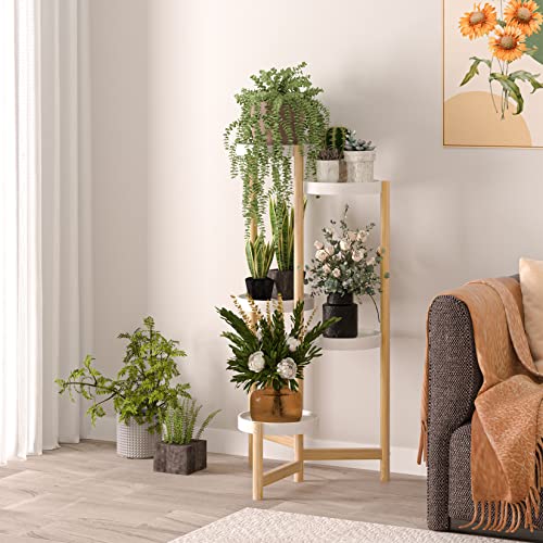 Unho 5-Tier Bamboo Plant Stand: Tall Display Shelf Indoor Nordic Style Potted Flower Holder Succulent Planter Rack With Round Shelves White #TOP2