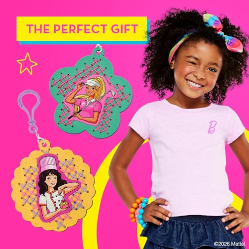 Image of Barbie Cross Stitch Kit for Kids Ages 6-12 | Beginner Embroidery & Needlepoint Craft Kit, 7 Keychain Projects, Arts and Crafts Gift for Girls