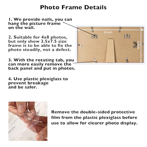 Image of JCJMY 4x8 Picture Frame White for Wall Hanging or Tabletop, Wall Mounting Horizontally or Vertically, 4 x 8 Wall Gallery Poster Photo Frame with Shatter Resistant Plexiglass, White