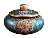 Black Temptation [Flower Blue] Vintage Ceramic Ashtray with Lid Cigarettes Ashtray Home Decor