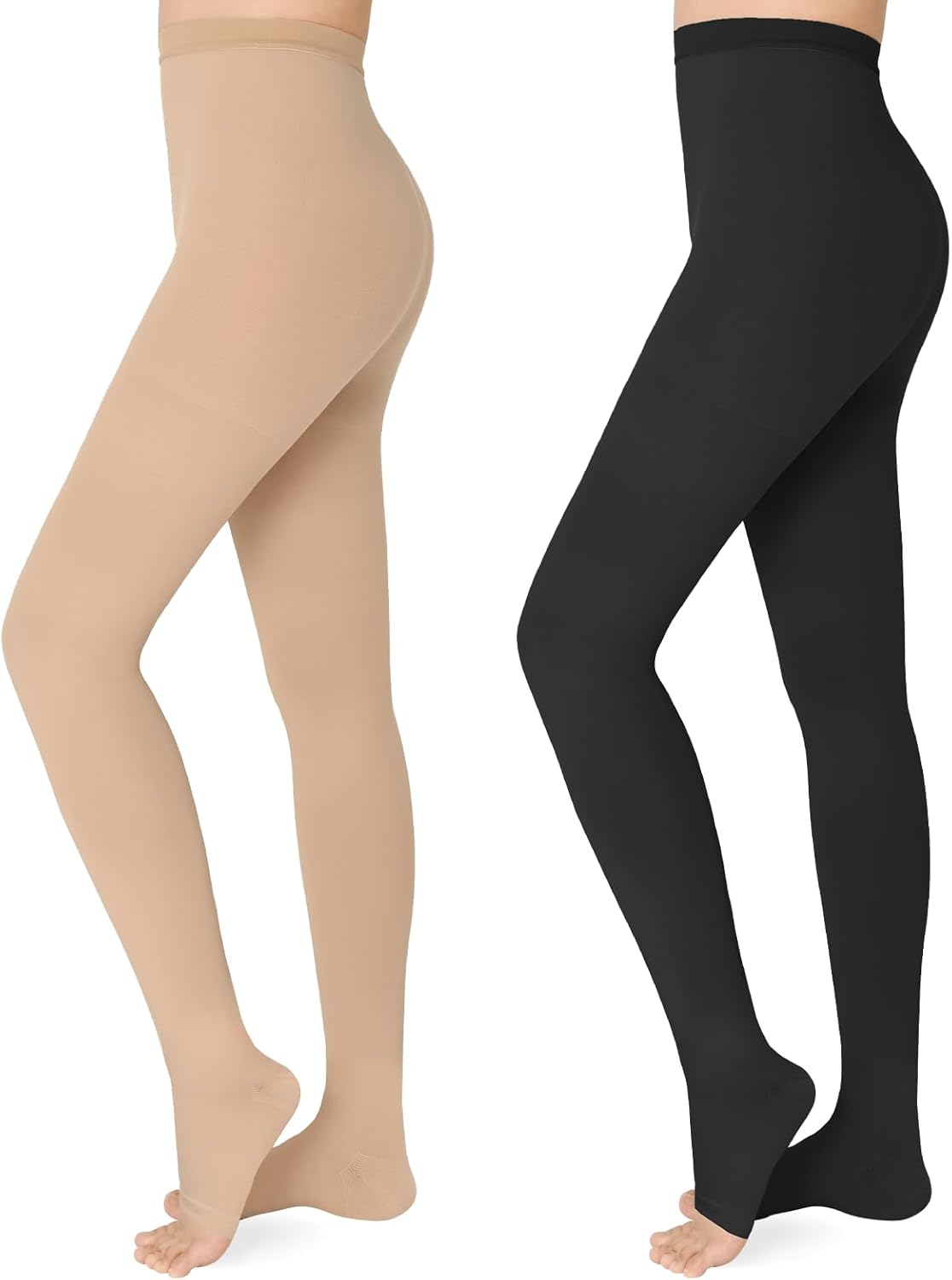 20 - 30mmHg Compression Pantyhose,1 Pair or 2 Pairs Comfortable Compression Leggings,Open Toe Design,Medical Waist High Compression Stockings for Edema, Varicose Veins, Swelling, Pregnant,Nurses, Athletes(Open Toe)