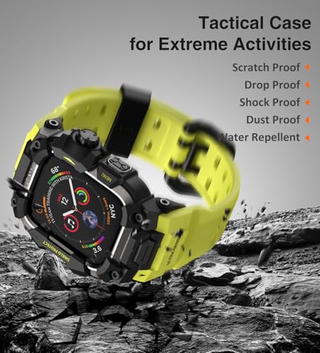 Image of ULTIMAL Rugged Case with Band for Apple Watch 44mm,Compatible with Apple Watch Series SE 3 /SE 2 /SE Generation /6 /5 /4, Military Grade Shockproof Bumper Cover for iWatch Tactical Band Men (44mm,Fluorescent Green)