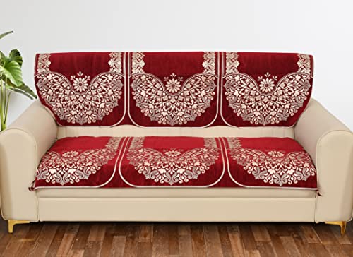 Image of Sky Blue 5 Seater Sofa Cover (3+1+1) with Complete Cover Set - Soft Stretch Fabric, Couch Protector Heavy Fabric Sofa Slip Protector (Maroon)