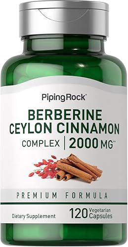 Piping Rock Berberine Ceylon - Complejo de canela de 2000 mg 120 cápsulas vegetarianas Sin OMG, sin gluten