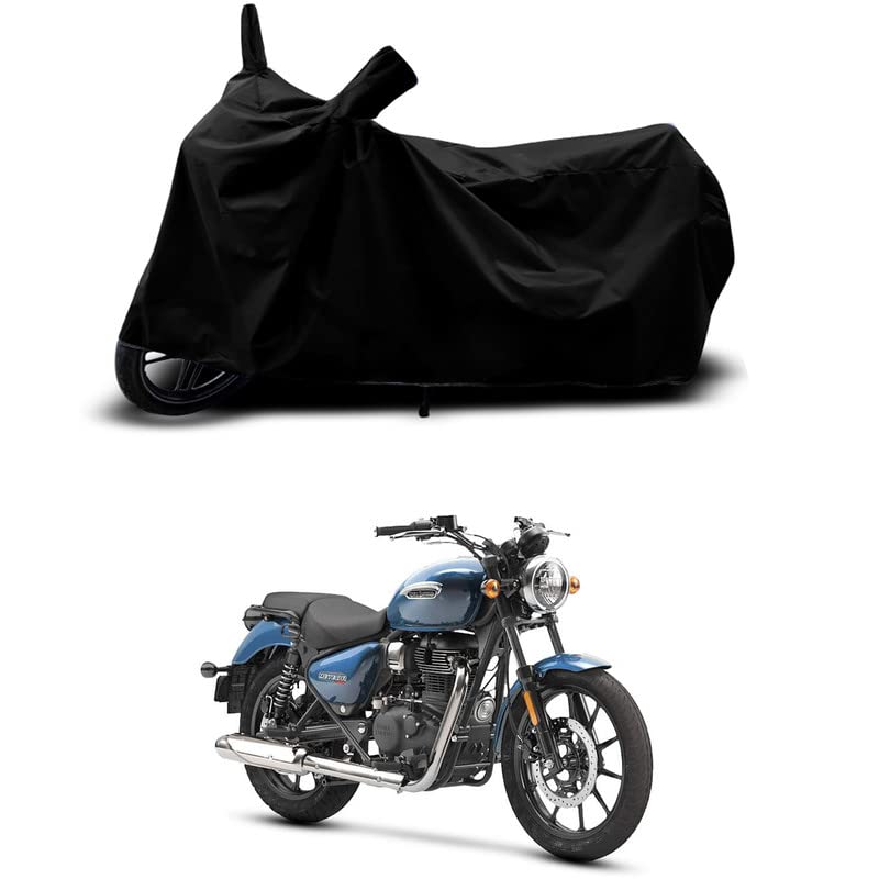 Image of 100% Scratchproof /UV-Rays /Heat Protection /Birds Dropping /Water Resistant /Dust Proof /Waterproof /Full Bike Scooty Two Wheeler Body Cover Compatible for Meteor 350 Stellar All Varients[Black]