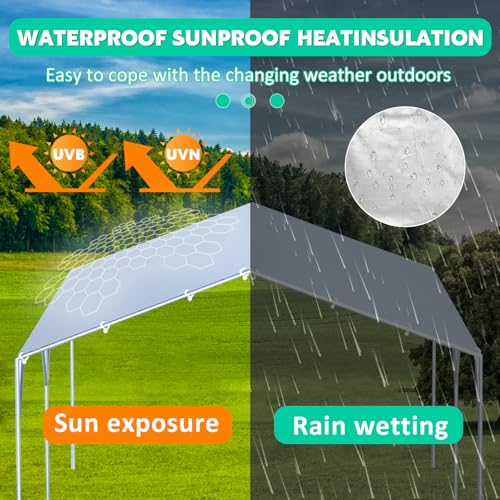 Zaztll 10 X 20 FT Carport Replacement Canopy Cover Garage Top Tent Shelter Tarp,200G Heavy Duty Car Port Canopy Tent,Grey Waterproof & Uv Protected Tarp thumb #1