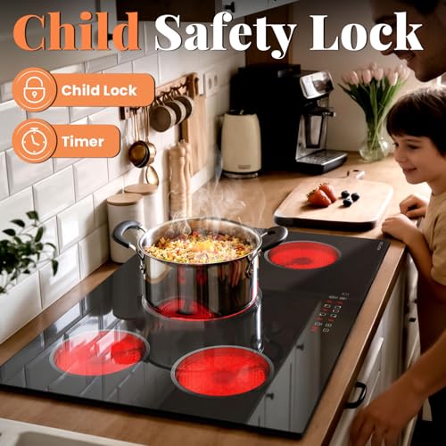 Image of Noxton 30 Inch Electric Cooktop, 5 Burner Ceramic Cooktop with Triple Ring Expandable Burner, Built-in Radiant Electric Stove Top, 9 Power Levels, Timer, Child Safety Lock, 240V Hardwired