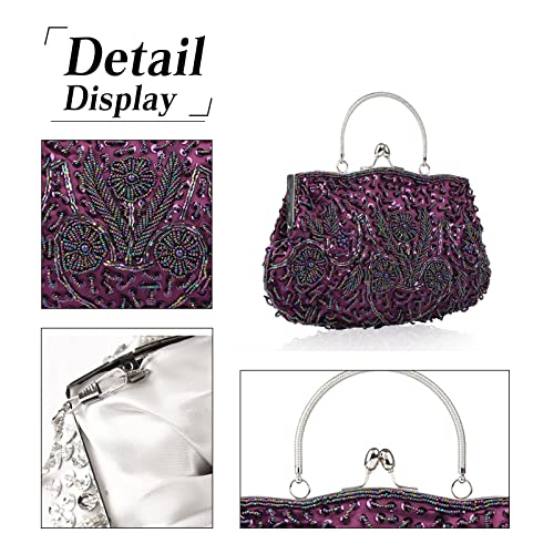 Image of CORIOS Evening Clutch Bag for Women Vintage Beaded Sequin Handbag Bridal Wedding Purse