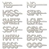 Howaf 12PCS Strass Lettera mollette per capelli, fermaglio capelli sposa, mollette per capelli donna eleganti, fermaglio capelli donna, Compleanno,nozze