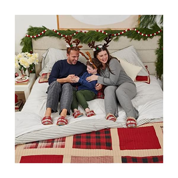 Dearfoams Men's Papa Bear Slipper, Red/Blue Plaid, Large - Image 6