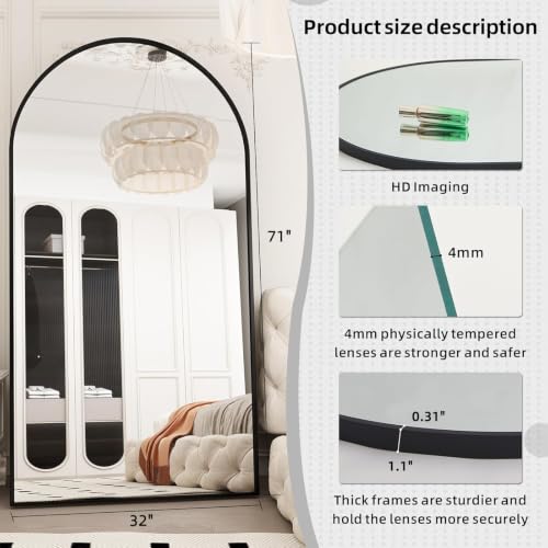 Image of LFT HUIMEI2Y 71 inchx32 inch Arch Full Length Mirror, Black Floor Mirror