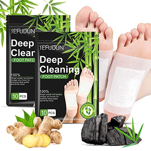 20PCS Foot Pads, Natural Bamboo Vinegar Ginger Powder Foot Pad for Foot Care, Deep Cleansing Foot Patches, Pain Relief, Relieve Stress, Improve Sleep, Relaxation, Adhesive Sheets