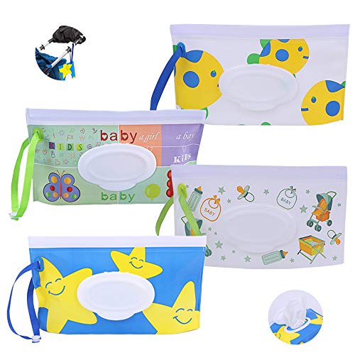 SUNSK Bolsa de Toallitas Húmedas Portátil Travel Wipes Case Dispensadores para Toallitas Recargable Estuches de Viaje 4 Piezas