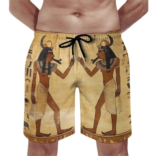Men's Ancient Egyptian Swim Trunks, Quick-Dry Beach Shorts, Bathing Suit with Mesh Lining and Pocket