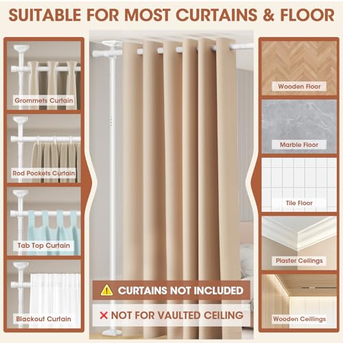 Image of SUNALLY Room Divider Curtain Rod, No Drilling Wall Divider for Room Separation, 4-10ft(H) 28-171inch(W) Adjustable Heavy Duty Partition Space Separator Freestanding Tension Curtain Stand, White