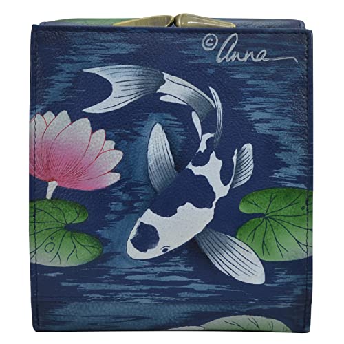 Anna by Anuschka Women’s Hand-Painted Genuine Leather Flap Organizer - Koi Fish Blue2